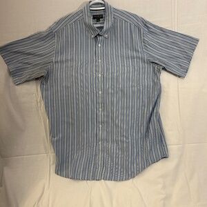 Men's Short Sleeve Casual Button Down Blue Striped Shirt by David Taylor XL